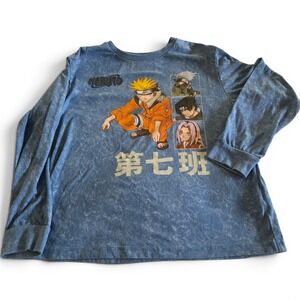 Naruto Shippuden Team 7 Blue Acid Wash Long Sleeve Graphic T-Shirt Kids L